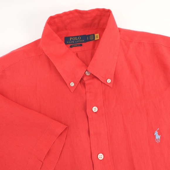 Polo Ralph Lauren Linen Classic Fit Red Button Down Shirt Men's Large L - Picture 1 of 7